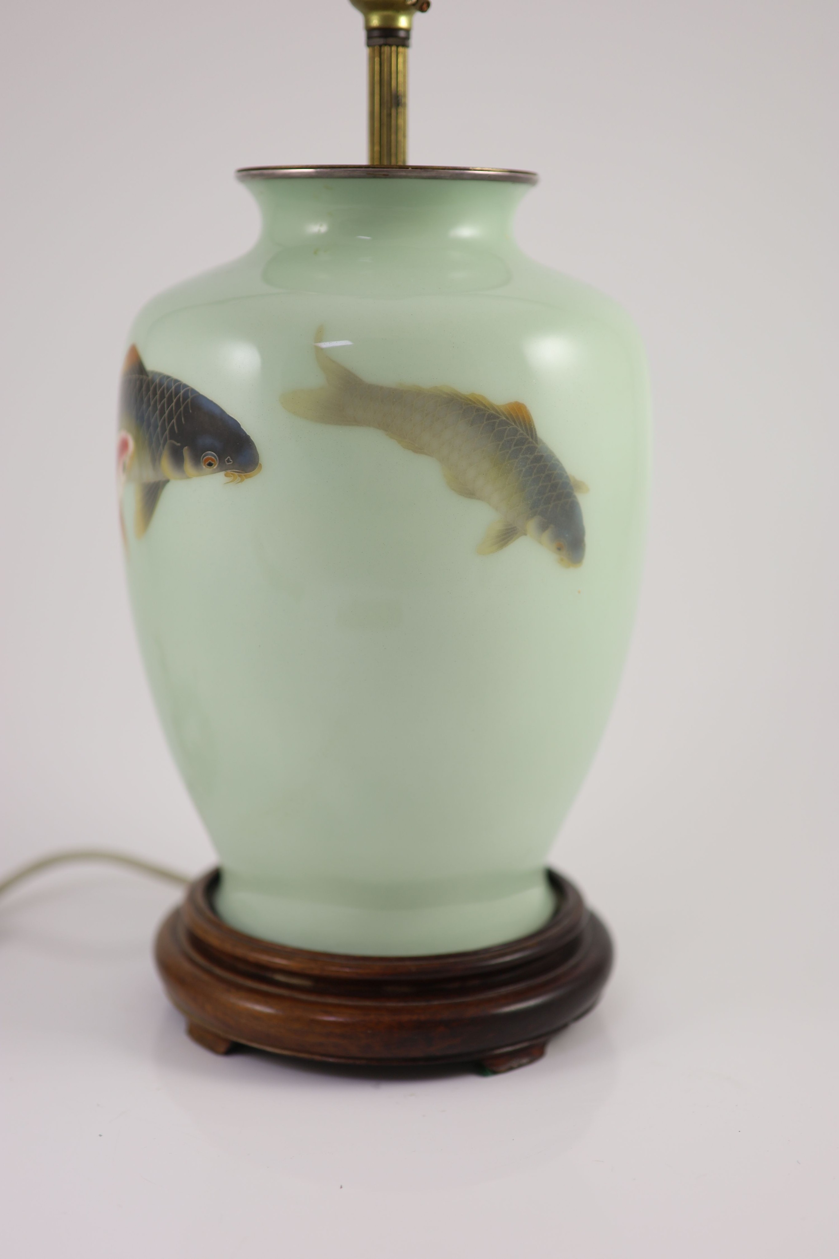 A Japanese cloisonné vase mounted as a lamp, attributed to Ando, mid 20th century 24cm high, base drilled